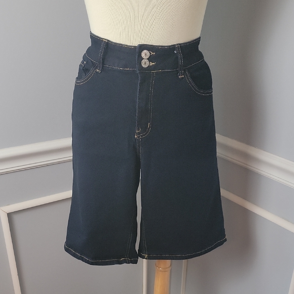 GEMMA RAE Dark Wash Stretch Preppy‎ Bermuda Casual Denim Summer Jean Shorts 14W